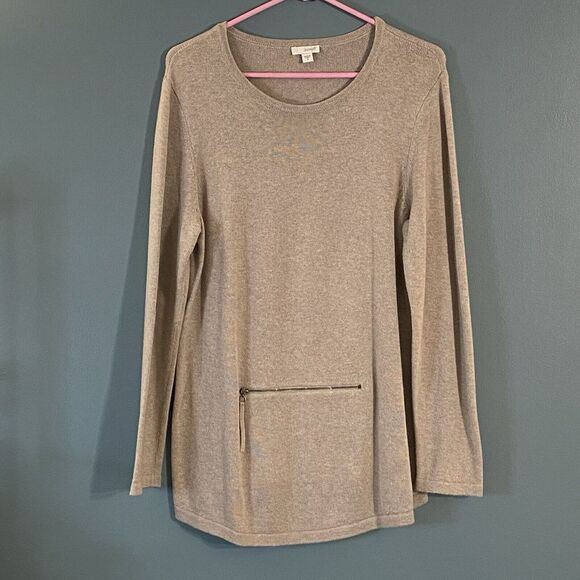 J Jill‎ Soft Cozy Cashmere Blend Sweater Oatmeal Front Zipper Pocket Medium - Picture 1 of 10
